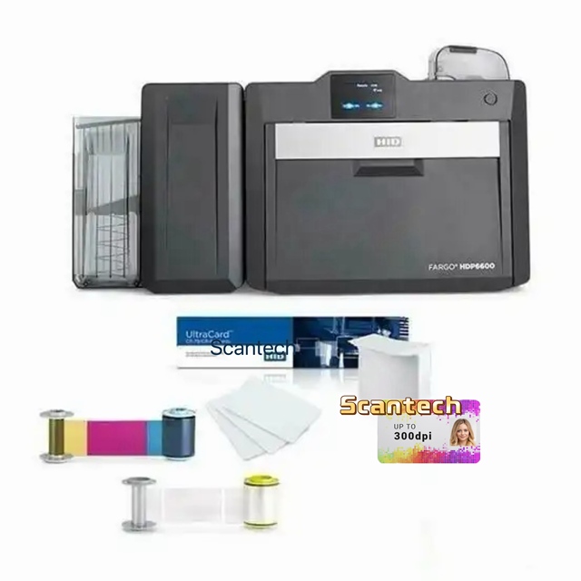 HDP6600  HID Fargo Id Pvc Card Printer 600 Dpi Color Retransfer Rfid Card Printer Nfc Edge to Edge Double Sided Card Printer