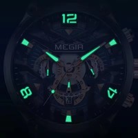 MEGIR-Montre-bracelet analogique chronographe à quartz, 2222G, aiguilles lumineuses, bracelet en silicone pour hommes, montre de sport étanche avec date automatique