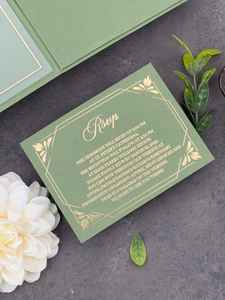 Suite d'invitation de <span class=keywords><strong>mariage</strong></span> de luxe vert Pocketfold avec feuille d'or acrylique transparent <span class=keywords><strong>et</strong></span> annonce élégante de carte Rsvp - Product Image 3