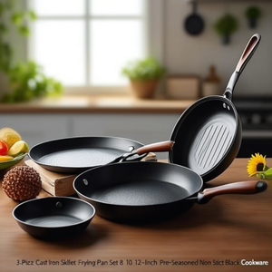 Juego de 3 Sartenes de Hierro Fundido de 8, 10 y 12 Pulgadas, Pre-Sazonadas, Antiadherentes - Product Image 2