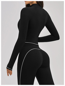 Übergrößen Langarm-Oberteil Aktive Sportbekleidung Einteiliger Reißverschluss Farbblockierung Kontrastierender Unterteil Körperformendes Nude-Feeling - Product Image 4