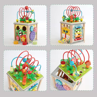 Cubo de actividades de madera para niños 7 en 1, juguetes para tirar de las zanahorias, reloj, juegos de cognición, laberinto de cuentas, juguetes educativos