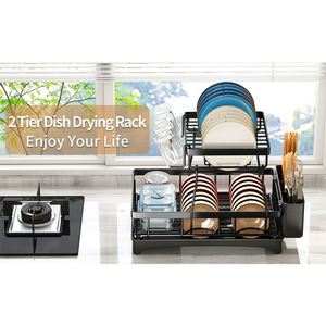 Multifunction 2 Tier Kitchen Accessories Dish Drainer Stainless Steel Drying Dish Cabinet Plate Rack Dish <b>Storage</b> Rack Organizer - Product Image 5