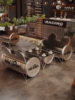 Combinaison Table et Chaises Commerciales en Verre Style Industriel pour Café, Club Moto, Bar, Bistro - Table et Chaises en Baril d'Huile Transparent