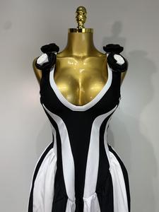 Abito Elegante Aderente con Spacco Alto, Senza Maniche, Scollo <span class=keywords><strong>a</strong></span> V, in Cashmere, Lunghezza Pavimento, <span class=keywords><strong>a</strong></span> <span class=keywords><strong>Righe</strong></span> Bianche <span class=keywords><strong>e</strong></span> Nere, per Vacanze, Feste <span class=keywords><strong>e</strong></span> Club - Product Image 5