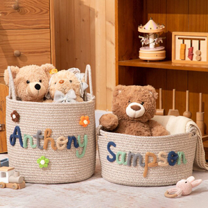 <span class=keywords><strong>Panier</strong></span> Cadeau Personnalisé pour Baby Shower – <span class=keywords><strong>Panier</strong></span> de Rangement en Corde de Coton avec Noms Personnalisés et Icônes au Crochet pour Chambre d'Enfant (Garçons/Filles) – Formes Variées 10-20L - Product Image 3