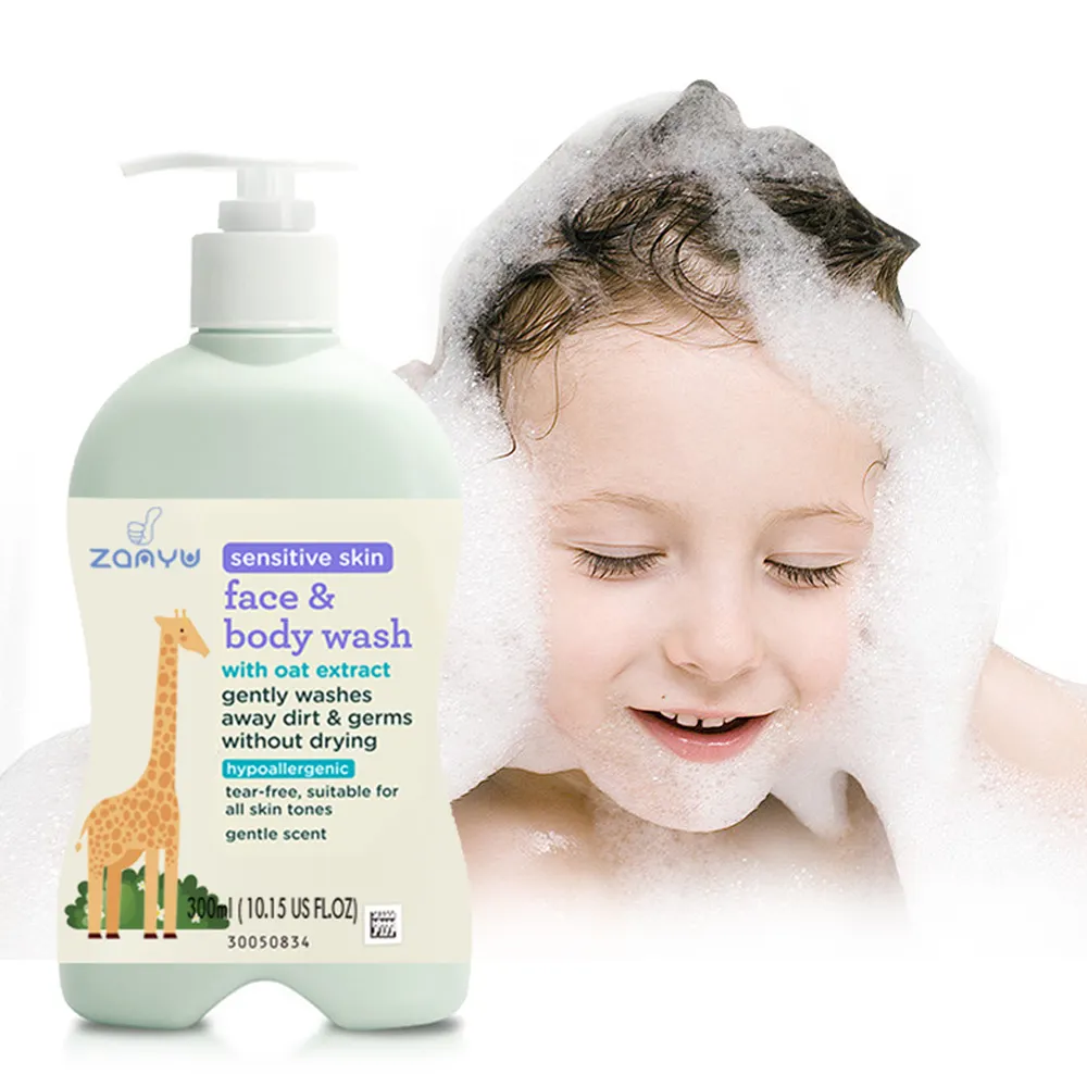 Fabricante de gel de banho 2 em 1 para bebês de rosto e corpo sensível à pele de marca própria 2 em 1 fórmula suave