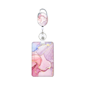 Wholesale pink marble double-sided UV printed back clip oval easy-pull buckle vertical push-fit <b>ID</b> card <b>holder</b> - Product Image 5