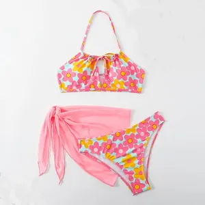 Bathing suit cover ups for woman halter swimsuit print bikini set short sarongs 3 piece swimwear beachwear