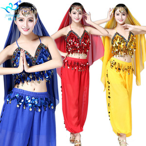 Belly <b>Dance</b> Costume Chiffon Sequined Tassel Wide Leg <b>Pants</b> Set Female Performance Wear - Product Image 1