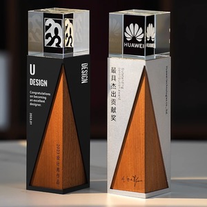 Trofeo de Cristal con Base de Madera Sólida HH, 6x6x23.8cm, Logotipo Personalizado, Regalo Empresarial - Product Image 2