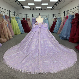 Vestido de Quinceañera/Aos para niñas de 15 años, elegante, con estampado de lavanda, escote corazón, cola capilla, largo hasta el suelo, con lazo, modelo 6962 - Product Image 4