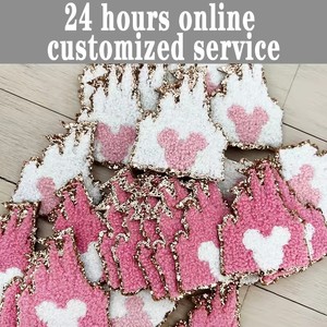 Tùy ChỉNh Nóng bán sắt trên Logo long lanh màu hồng <span class=keywords><strong>gingham</strong></span> thiết kế khác nhau vá Chenille các bản vá lỗi - Product Image 4