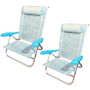 Sedia da Spiaggia in Alluminio con Braccioli 55x46x80 Cm, 7 Posizioni Reclinabili, con Cuscino, per Uso Esterno - Product Image 1