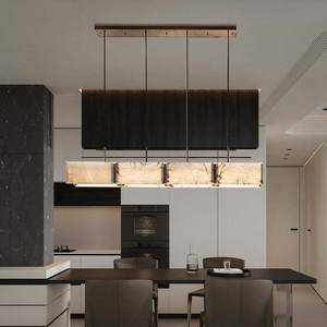 Designer Designed Luxury Copper Marble Chandelier Long Strip LED Pendant <b>Light</b> For Home Tea Table Villa Restaurant - Product Image 3