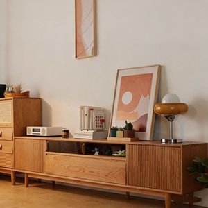 Zeyang Cherry Wood <b>Sideboard</b> <b>Storage</b> Cabinet 2.25m Solid Wood Nordic Modern Home Furniture - Product Image 1