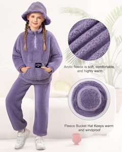 Latnnut <span class=keywords><strong>Felpa</strong></span> Casual per Ragazze con Zip a un Quarto, Maniche Lunghe, Tasca a Canguro, <span class=keywords><strong>Pantaloni</strong></span> e Cappello, per 4-10 Anni - Product Image 1