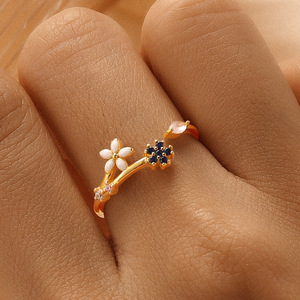 Bague ouverte en argent sterling S925, motif fleur d'amour, diamant, version coréenne, luxe léger, opale, niche haut de gamme, bague tendance - Product Image 3