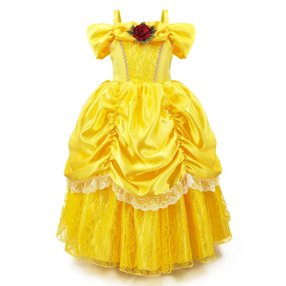 Girl Belle Princess Dress Kids Yellow Costume Baby Christmas Princess Birthday Party Fancy Dress