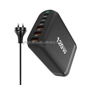 65W Smart PD USB C Wall Charger Station 6 Ports 120W 5V/3A 15W Mobile Desktop Stand EU <b>Plug</b> Compatible 3A3C Laptop <b>Adapter</b> - Product Image 1