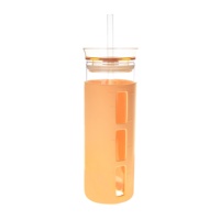 Gobelet en verre borosilicaté réutilisable 360ML 500ML avec tasse en verre de paille avec protecteur en silicone