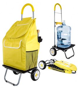 Chariot de courses pliable portable grande capacité en polyester avec couvercle à fermeture éclair, sac de courses à roulettes, vente directe usine - Product Image 1