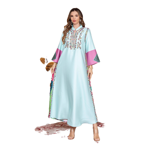 Nouvelle robe Abaya décontractée pour femmes en polyester, robe de Dubaï transfrontalière, robe longue élégante brodée à la corde, robe musulmane du Moyen-Orient, Eid, été - Product Image 1