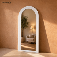 Miroir pleine longueur arqué en gros, cadre en bois MDF blanc, taille personnalisée, OEM ODM, miroir sur pied HD pour hôtel et dressing