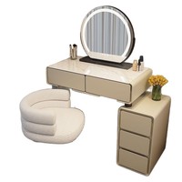 Nouvelle Arrivée 2026 Coiffeuse en Panneau Pierre-Resine, Tons Crème, Compacte, Moderne et Minimaliste, avec Meuble de Rangement pour Chambre