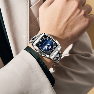 Square-shaped wine barrel watch - Men's steel strap waterproof fully <b>automatic</b> business new model <b>wristwatch</b> - Product Image 3