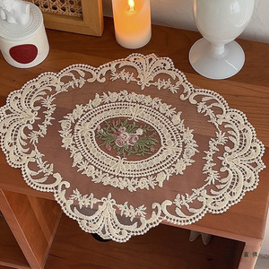 Retro <b>Lace</b> 3D Water-Soluble Eco-Friendly Polyester Crochet <b>Tablecloth</b> Dust Cover 40x30cm for Coffee Table Home Decor - Product Image 1