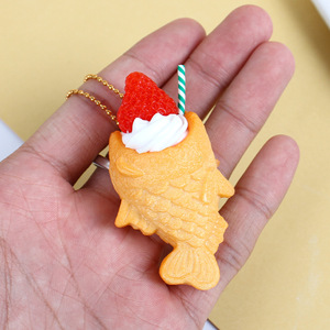 Cute and realistic strawberry ice cream taiyaki model pendant, adorable realistic Japanese snack fish <b>biscuit</b> food toy. - Product Image 4