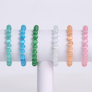 Doğal kedi gözü taş bilezik 6/8/10mm dairesel renkli moda opal bilezik erkek ve kadın takı - Product Image 3