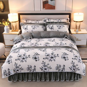 Flanelle Floral drap housse couverture 4 pièces/ensemble mariage pendaison <span class=keywords><strong>de</strong></span> crémaillère couvre-<span class=keywords><strong>lit</strong></span> épaissir drap housse <span class=keywords><strong>lit</strong></span> couette jupe couverture ensemble - Product Image 6