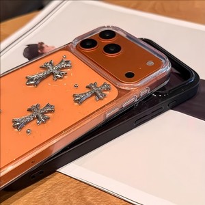 Funda de teléfono de resina epoxi transparente con cruz de diamantes de moda para iPhone 11 12 13 14 15 16 17 Pro Max, cubierta trasera negra - Product Image 3