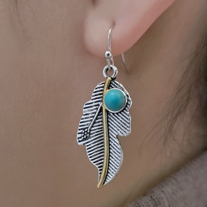 Orecchini Pendenti Creativi a Foglia d'Uva con Turchese, Gioielli in Stile Vintage per Donne, Accessori Moda Retrò - Product Image 2