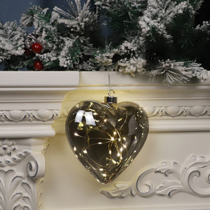 Décoration de paillettes d'arbre de Noël en forme de coeur maison jardin extérieur suspendu artisanat en verre Cordate décoration de lumière blanche chaude - Product Image 6