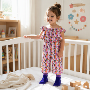 Conjunto de 2 piezas de pantalones acampanados y top con hombros descubiertos B3 personalizado para niñas, con estampados personalizados, conjunto de algodón para bebé - Product Image 4