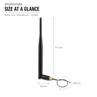 Antenne 433 MHz IoT flexible avec câble d'extension, fixation à vis, angle droit réglable pour appareils intelligents et passerelles de capteurs sans fil