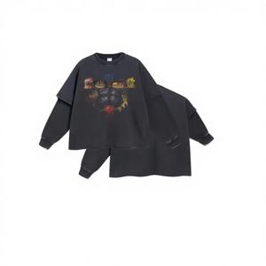 Camiseta de Manga Larga Estilo Punk Rebelión, Lavado Vintage, con Capas, para Hombre, Streetwear, Lisa, 100% Algodón, Ecológica, Antiarrugas - Product Image 4