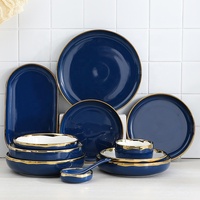 Service de table avec bordure en or, ensemble européen, personnalisé, restaurant hôtel unique, vente en gros, assiettes en céramique, vaisselle de table
