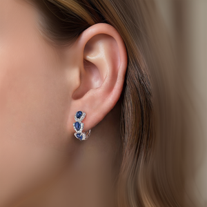 Orecchini a cerchio di lusso E3756 con zaffiro a goccia, in oro bianco, taglio a pera, montatura a griffe, gioielli raffinati da donna per matrimonio - Product Image 2