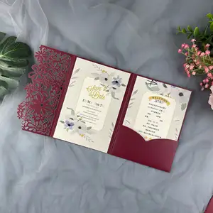 Tarjetas de invitación láser de encaje ahuecado para boda, cintas elegantes de 5x7 pulgadas con sobres para invitaciones de boda