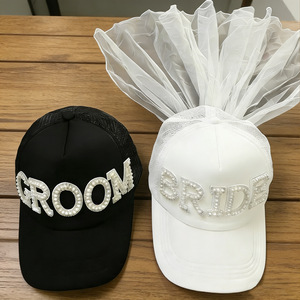 Conjunto de gorra de béisbol para novia y novio, velo de boda de 56-58 cm, accesorio de vestir de color sólido - Product Image 2