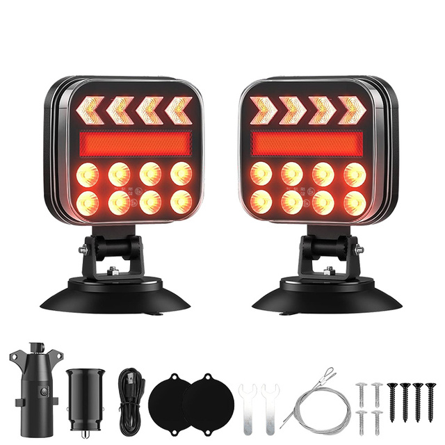 12V Magnetic Wireless Magnetic Trailer Light Kit Led Trailer Tail Lights for Tractor Caravan Lorry Dynamic Trailight