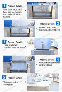 Chaqueta doble de cocinero de Gas comercial de 150 litros Bratt Pan <span class=keywords><strong>Sarten</strong></span> Basculante mezclador eléctrico inclinable estofado sartén/sartén - Product Image 3
