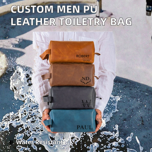 Vente en gros de sacs en cuir PU personnalisés avec logo pour hommes, grande capacité, fermeture éclair, cadeaux pour les garçons d'honneur, cadeau d'anniversaire pour lui - Product Image 2