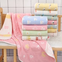 Serviette de bain en gaze pour nouveau-né, couverture six couches à bords jacquard, couette d'été pour bébé et maternelle, motif petits animaux de dessin animé, pour salle de bain