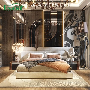 <span class=keywords><strong>Lit</strong></span> modulaire design king size à dossier haut avec tête de <span class=keywords><strong>lit</strong></span> ailée en velours italien de luxe, ensemble de meubles professionnels pour chambre de villa - Product Image 2