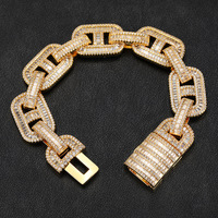 Ensemble de montres Breclete 12mm Collier chaîne cubaine plaqué or glacé moyen Moissanite diamant 18mm laiton Miami chaîne à maillons cubains Zircon